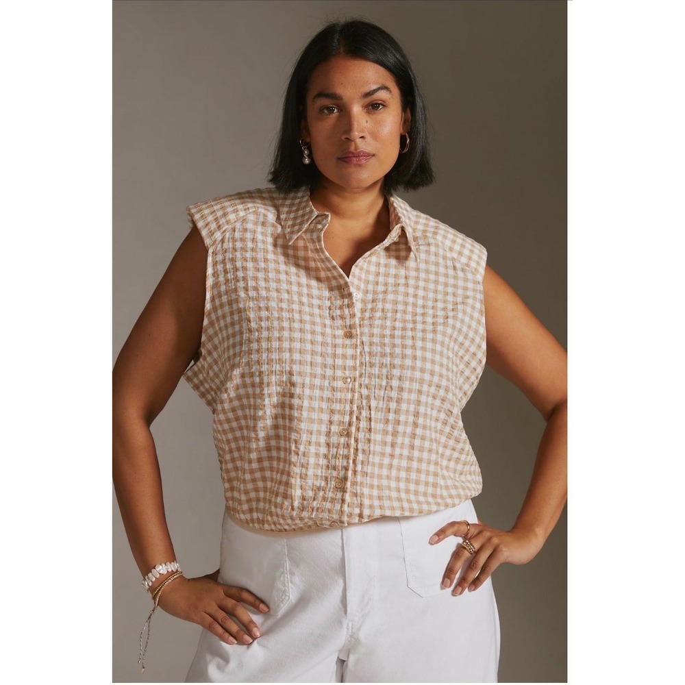 NWT Maeve Anthropologie Gingham Seersucker Sleeveless Buttondown | XL